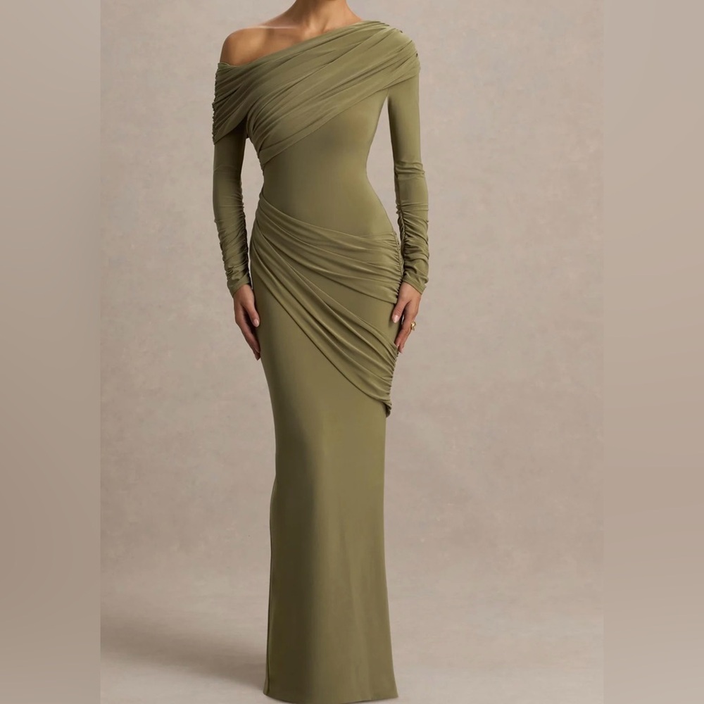 Club L London One Shoulder Olive Dress